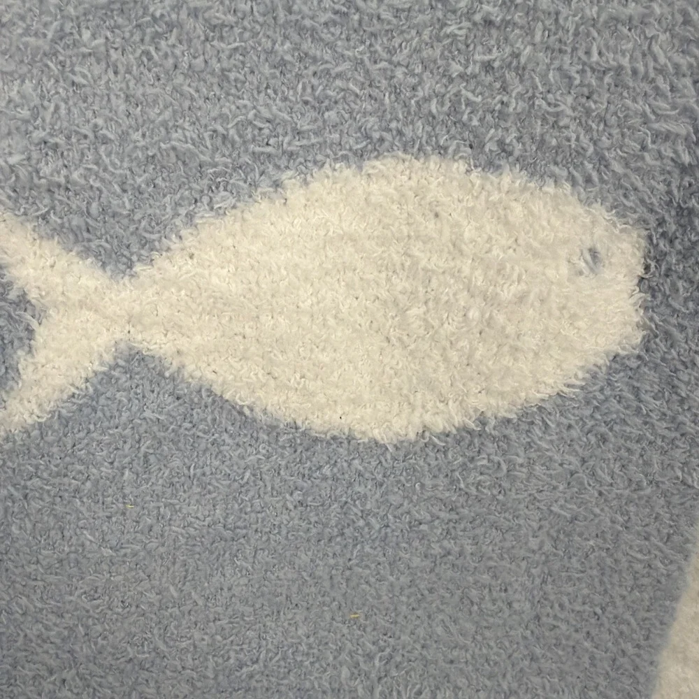 Sigrid Olsen Throw Blanket 50x70 Light Blue White Fish Seashore Nautical Beach